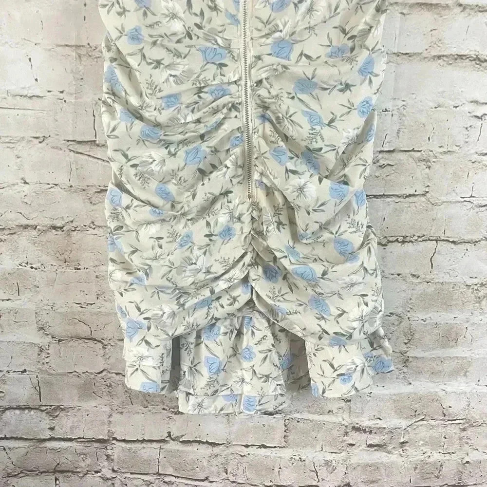 NWT Lulus S Not Just a Crush Taupe Floral Ruched Off the Shoulder Mini Dress Sm - Picture 12 of 16